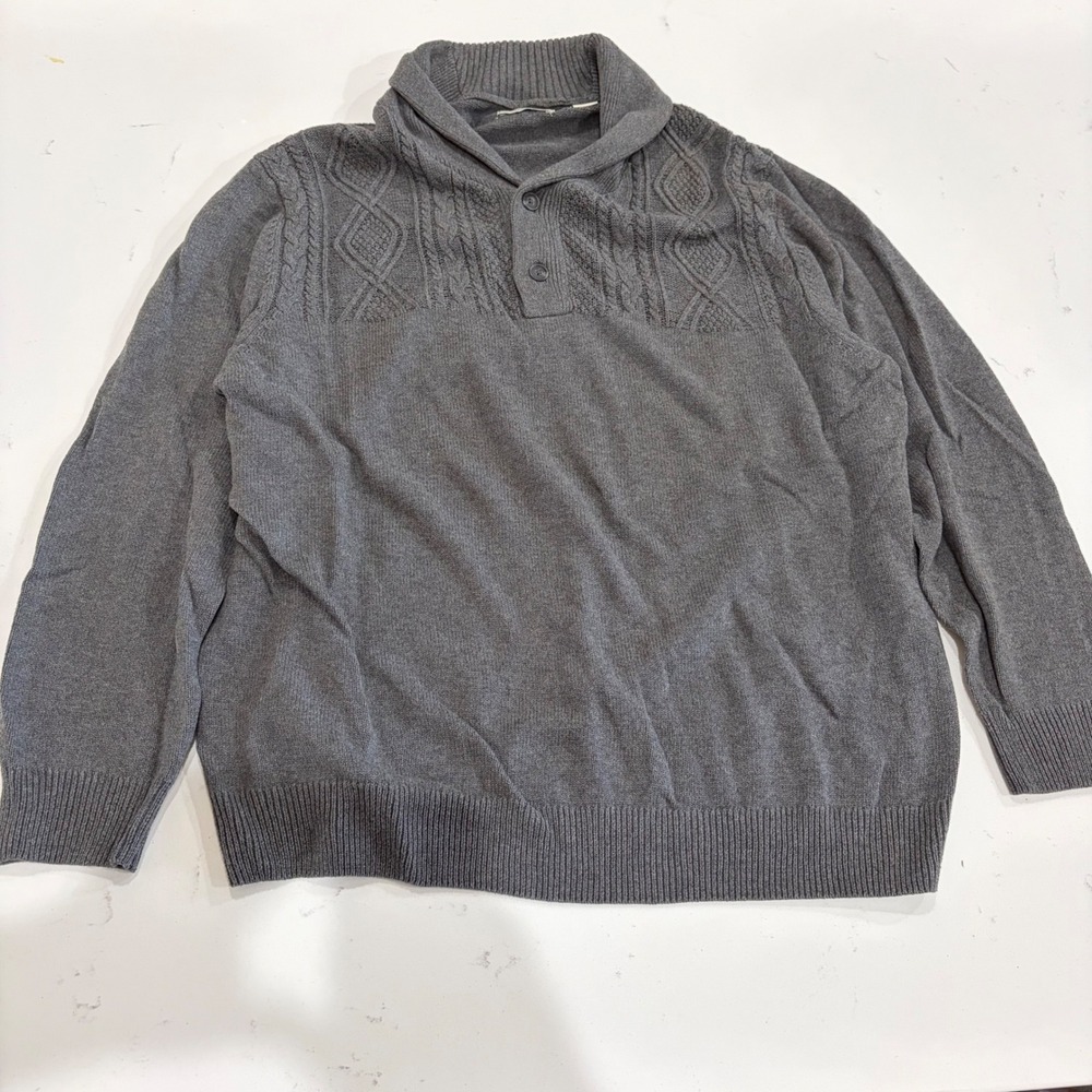 Southern Pines Mens XXL Gray Shawl Collar Cable Knit Pullover Sweater RN 127237